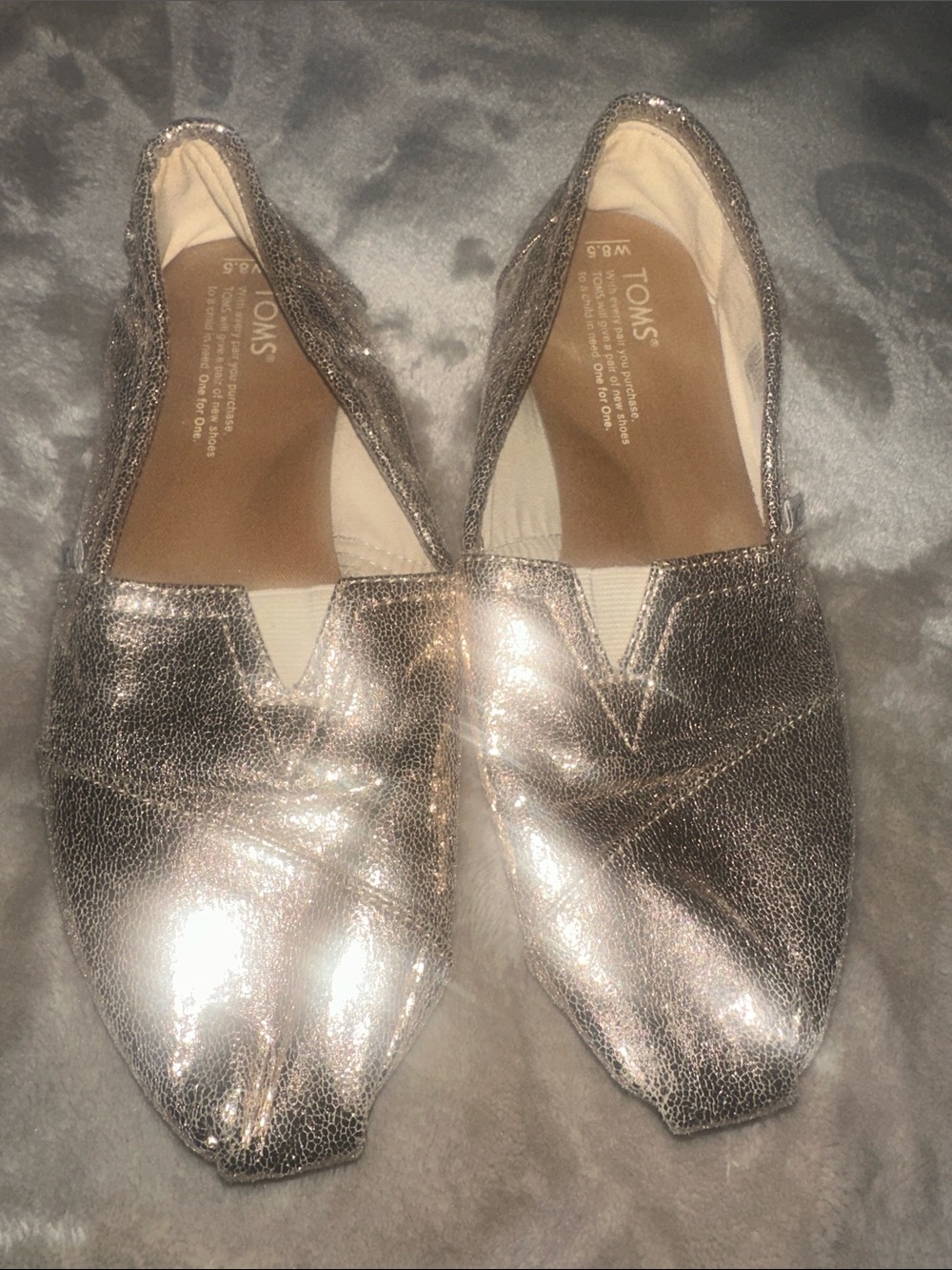 Toms Women’s Metallic Silver Slip-On Flats